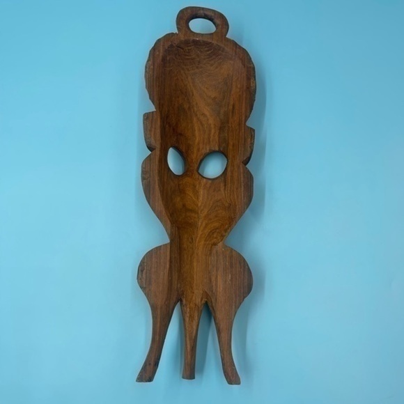 Hand Carved African Mask Sculpture Wall Art - Picture 2 of 3